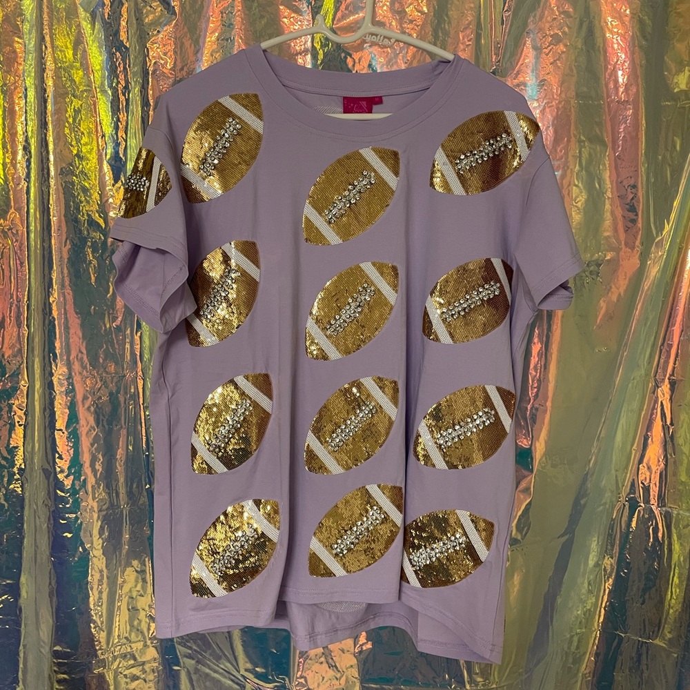 QOS Lavender Rhinestone Football Tee